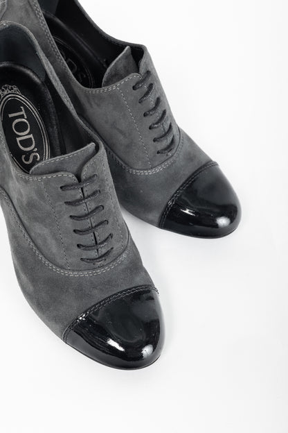 Tod's Grey Suede Cap-Toe Gommino Lace-Up Oxfords
