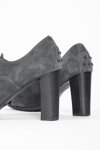 Tod's Grey Suede Cap-Toe Gommino Lace-Up Oxfords