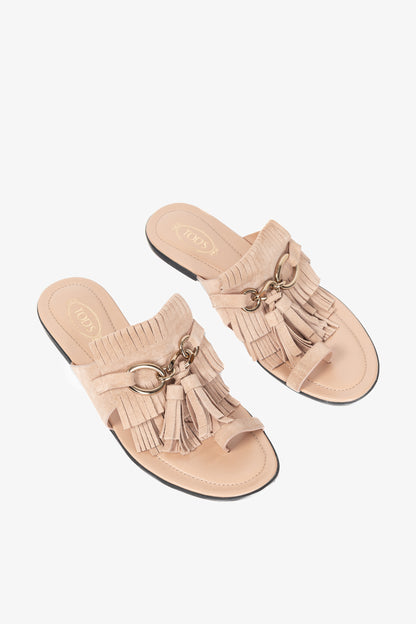 Tod's Sand Gomma Fringed Tassel Flat Thong Sandals
