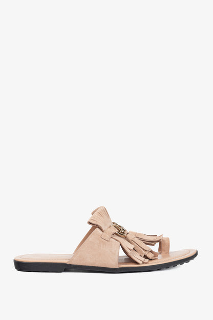 Tod's Sand Gomma Fringed Tassel Flat Thong Sandals