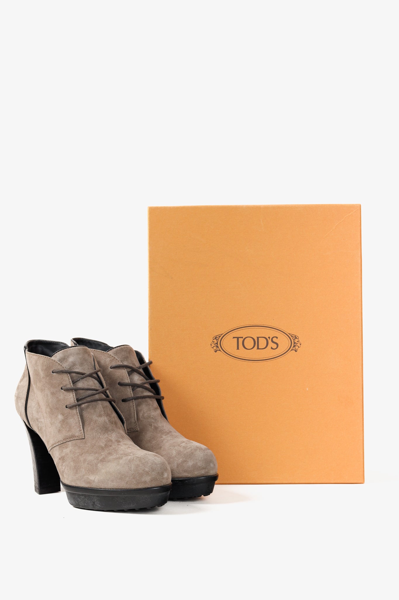 Tod's Taupe Suede Rubber Sole Platform Heel Bootie