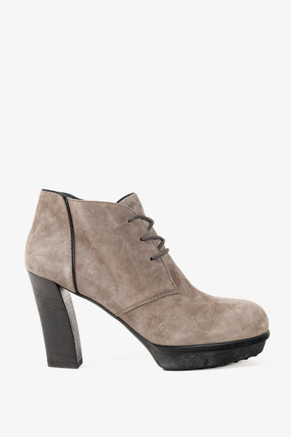 Tod's Taupe Suede Rubber Sole Platform Heel Bootie
