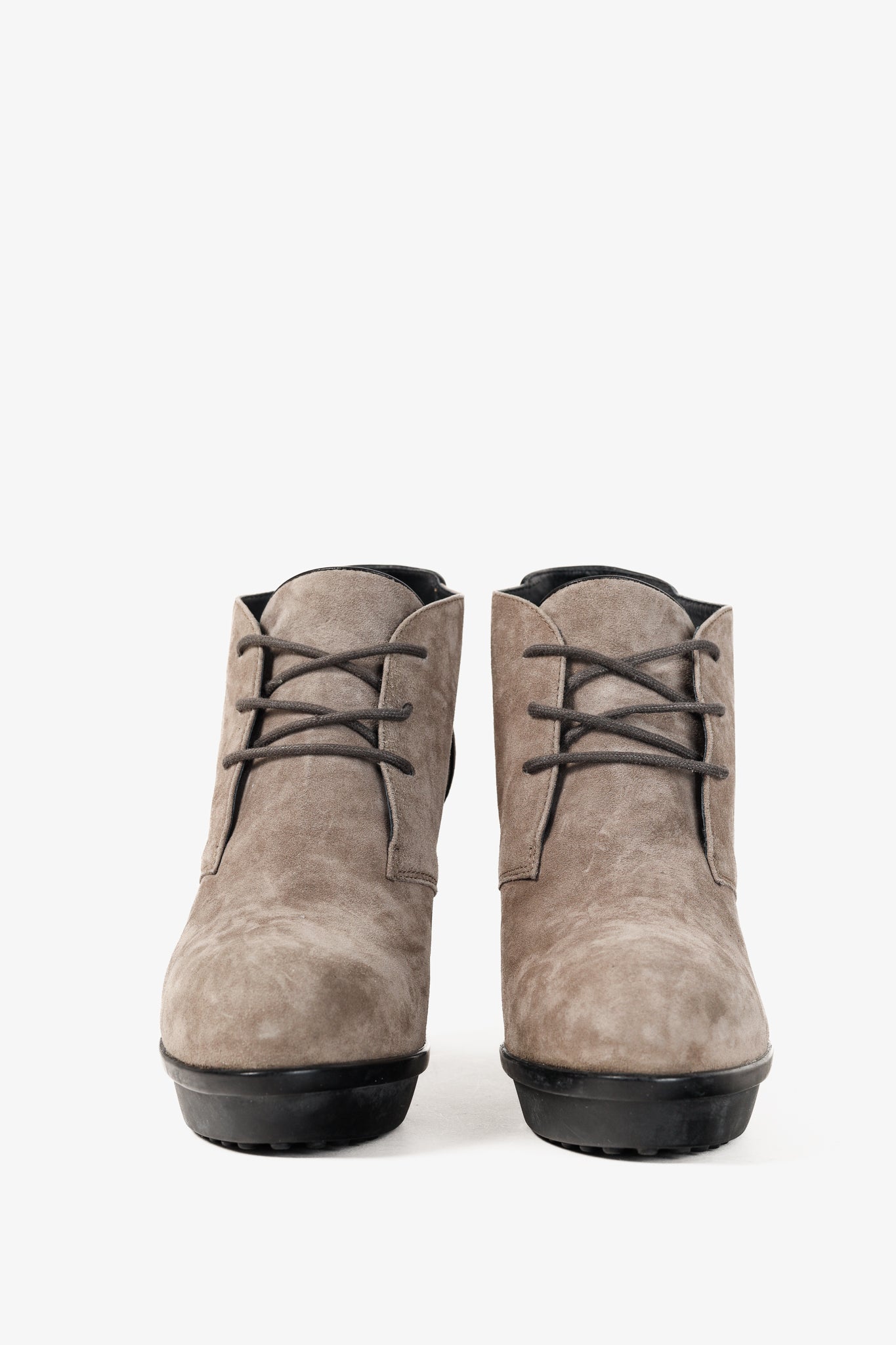 Tod's Taupe Suede Rubber Sole Platform Heel Bootie
