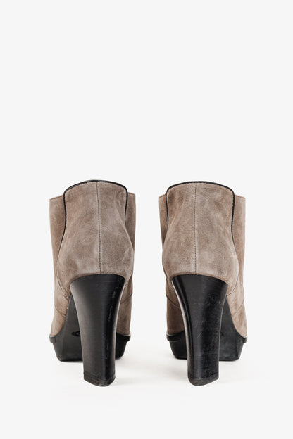 Tod's Taupe Suede Rubber Sole Platform Heel Bootie