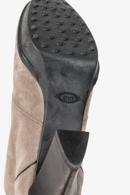 Tod's Taupe Suede Rubber Sole Platform Heel Bootie