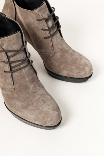 Tod's Taupe Suede Rubber Sole Platform Heel Bootie