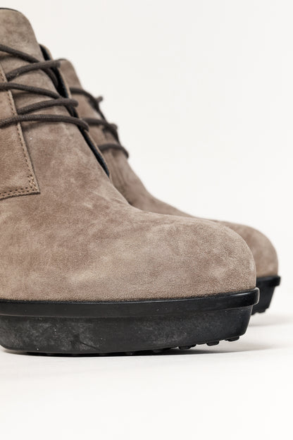 Tod's Taupe Suede Rubber Sole Platform Heel Bootie