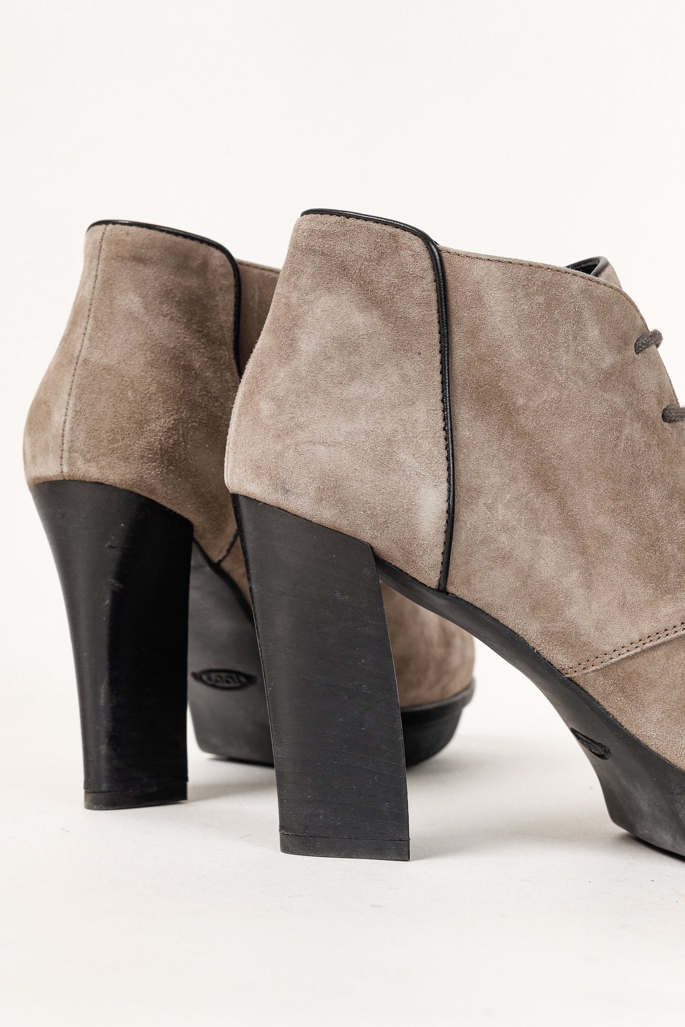Tod's Taupe Suede Rubber Sole Platform Heel Bootie