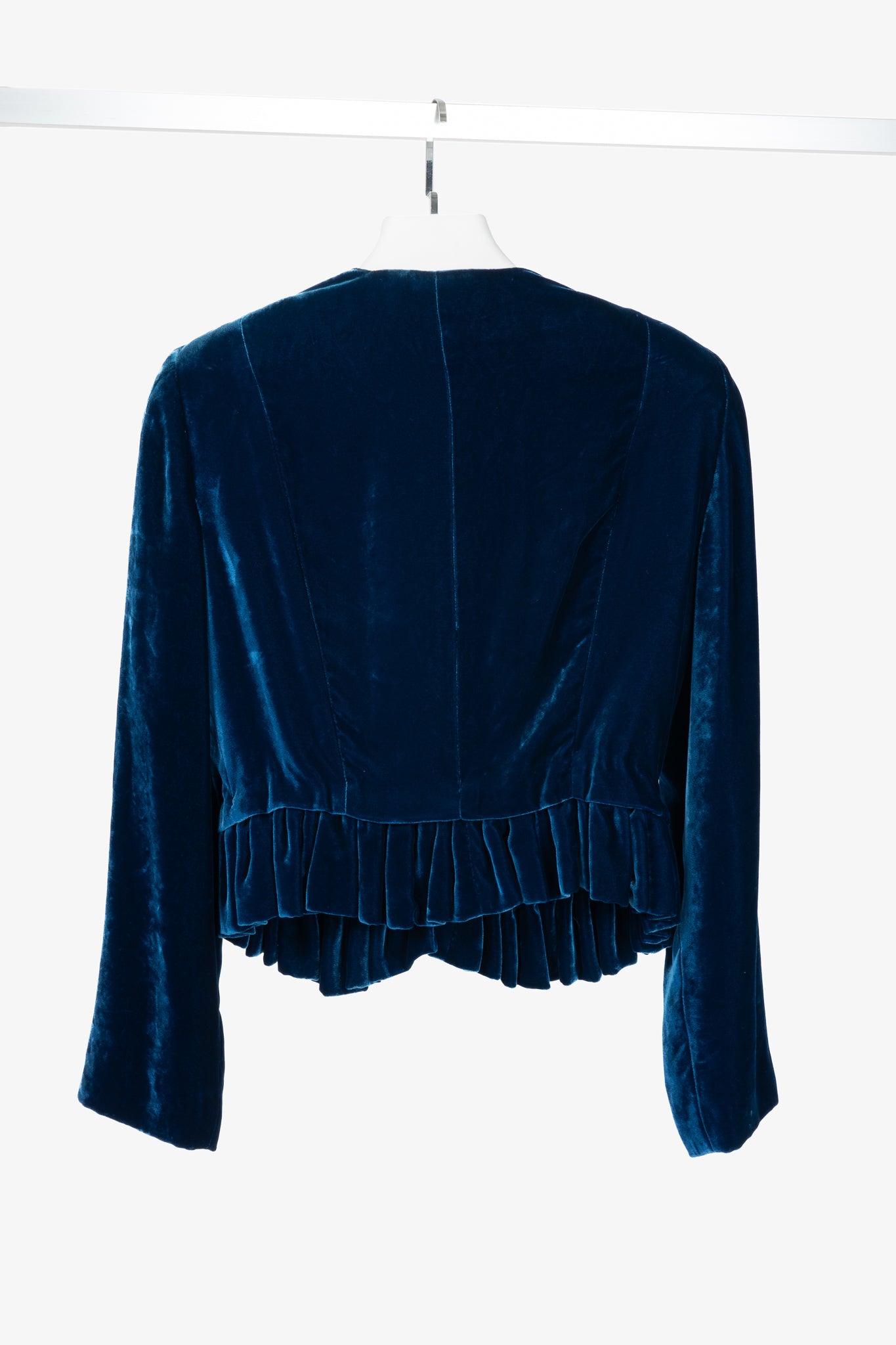 Tom Ford AW11 Blue Velvet Pleated Ruffle Peplum Jacket