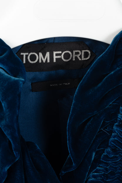 Tom Ford AW11 Blue Velvet Pleated Ruffle Peplum Jacket