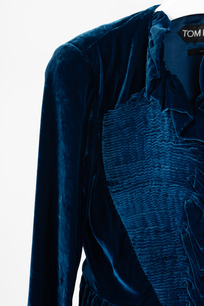 Tom Ford AW11 Blue Velvet Pleated Ruffle Peplum Jacket