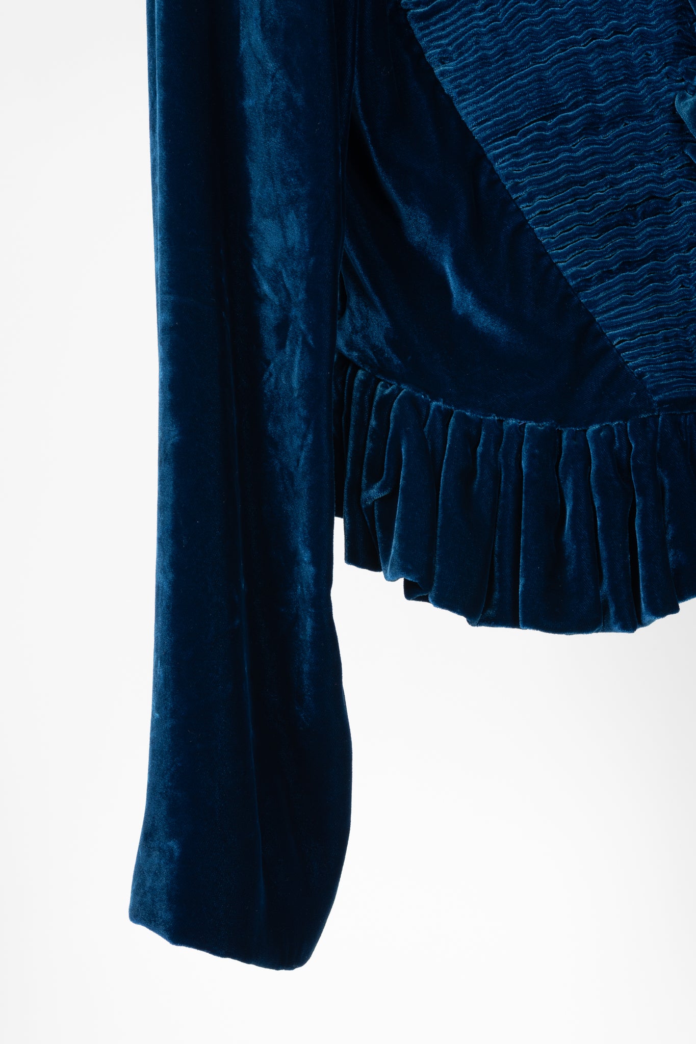 Tom Ford AW11 Blue Velvet Pleated Ruffle Peplum Jacket