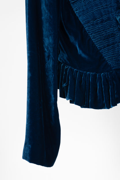 Tom Ford AW11 Blue Velvet Pleated Ruffle Peplum Jacket