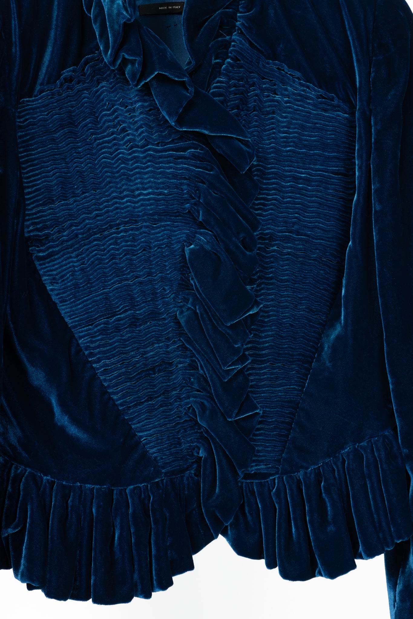 Tom Ford AW11 Blue Velvet Pleated Ruffle Peplum Jacket