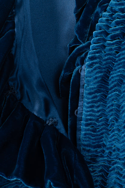 Tom Ford AW11 Blue Velvet Pleated Ruffle Peplum Jacket