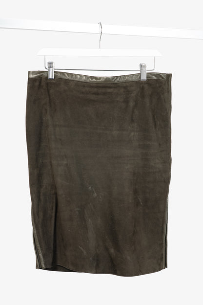 Tom Ford Green Suede Leather-Trim Pencil Skirt
