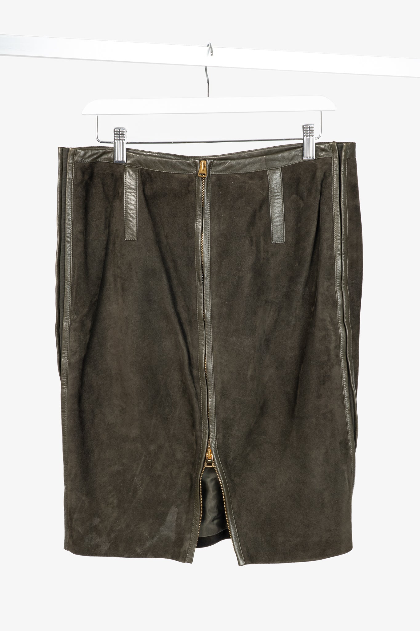 Tom Ford Green Suede Leather-Trim Pencil Skirt