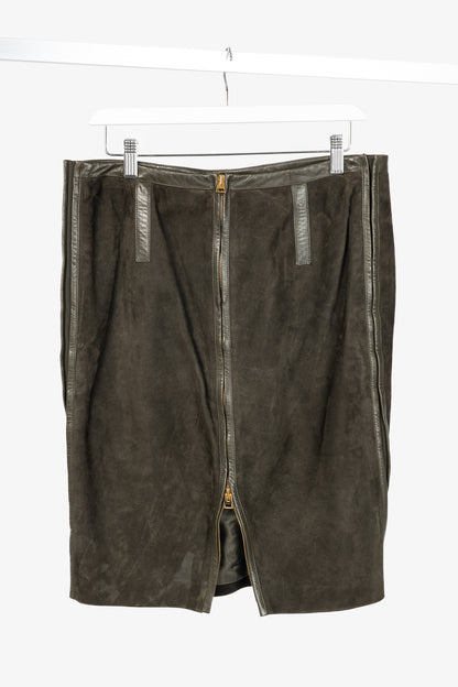 Tom Ford Green Suede Leather-Trim Pencil Skirt