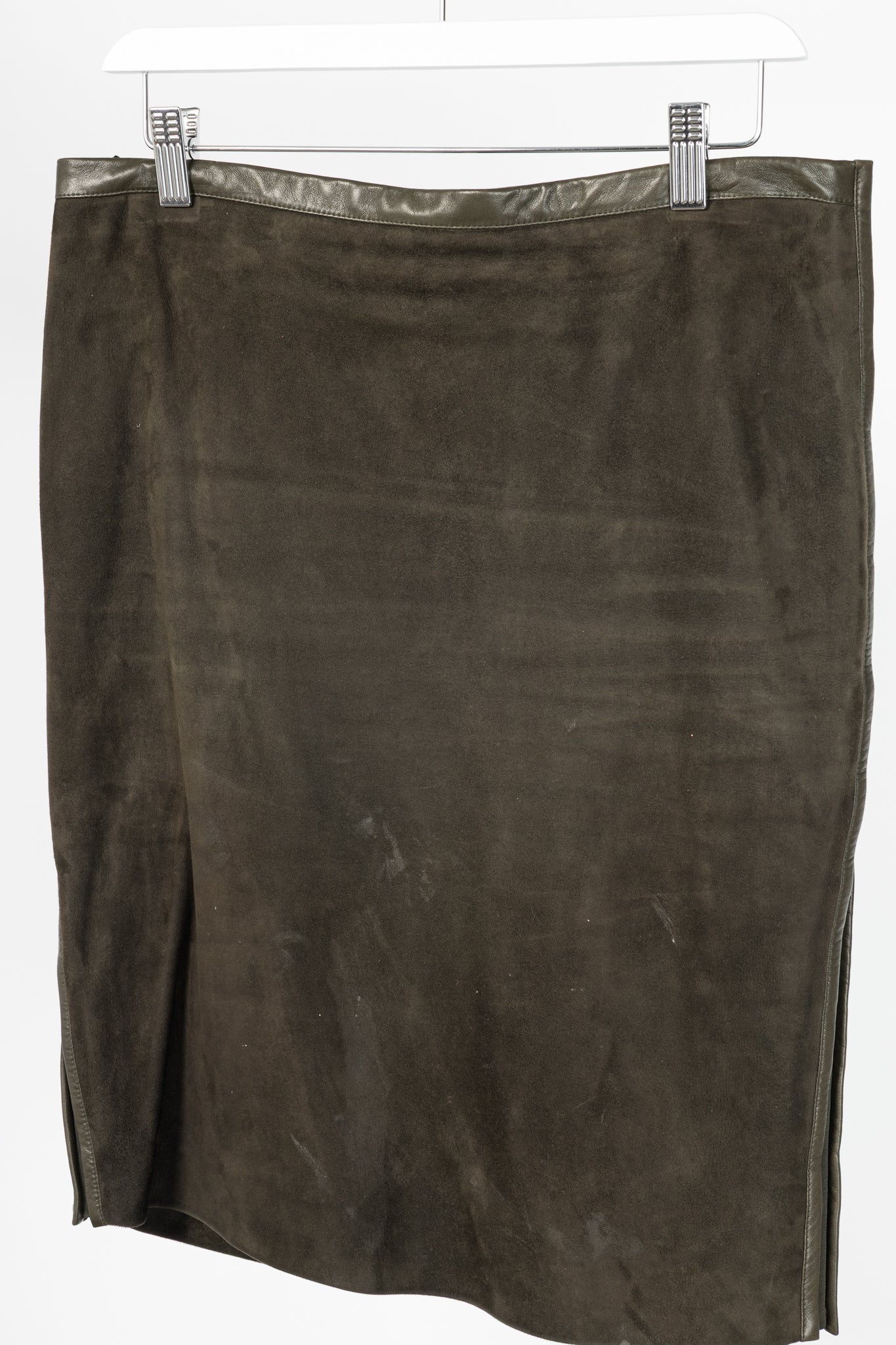 Tom Ford Green Suede Leather-Trim Pencil Skirt