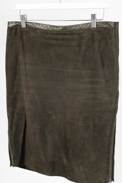 Tom Ford Green Suede Leather-Trim Pencil Skirt