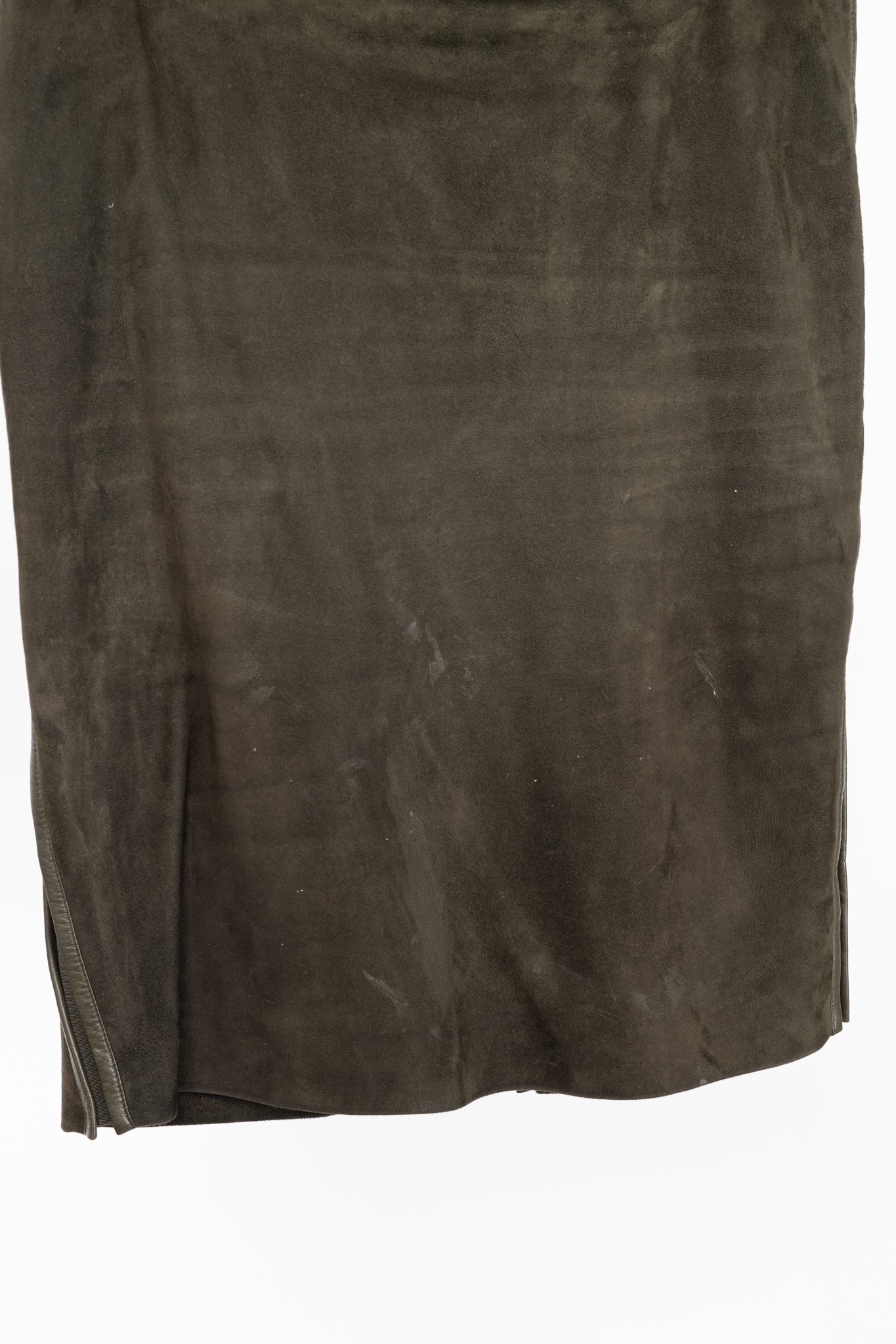 Tom Ford Green Suede Leather-Trim Pencil Skirt