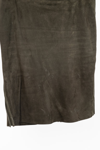 Tom Ford Green Suede Leather-Trim Pencil Skirt