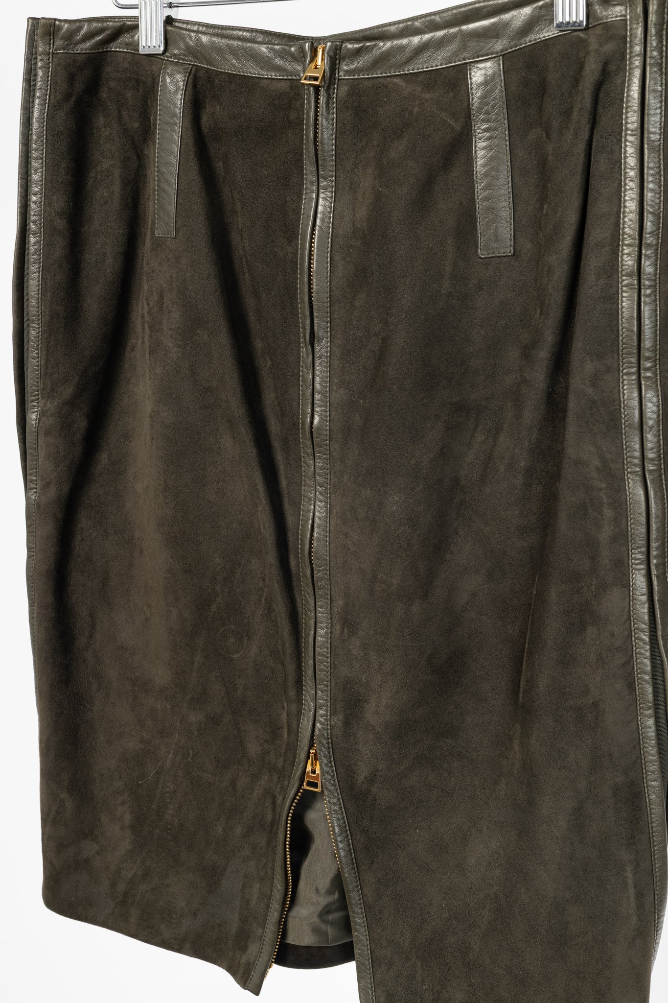 Tom Ford Green Suede Leather-Trim Pencil Skirt