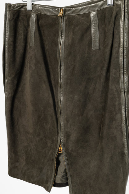 Tom Ford Green Suede Leather-Trim Pencil Skirt