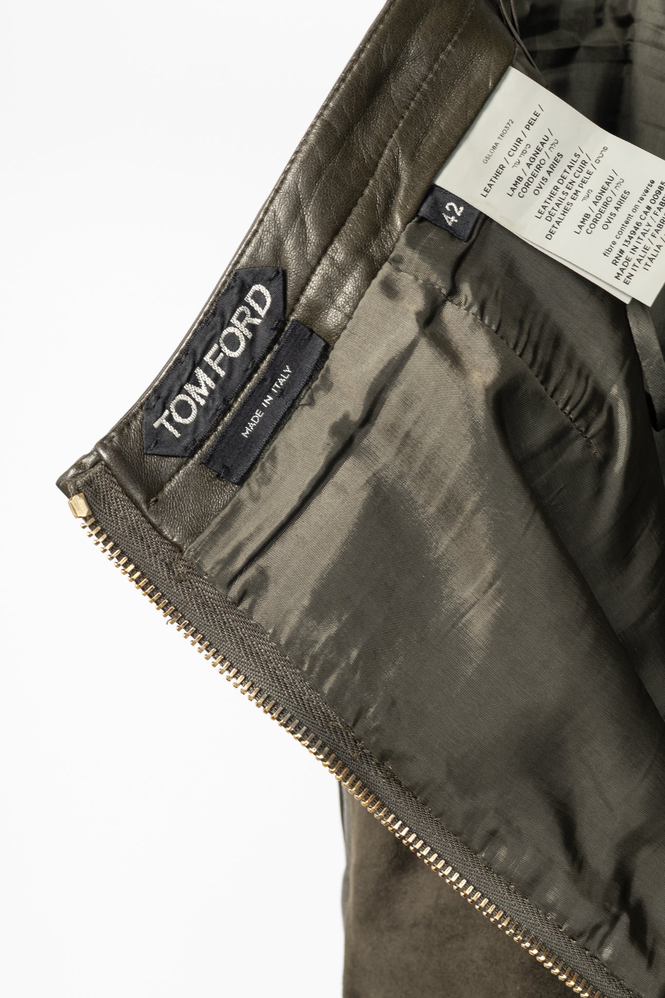 Tom Ford Green Suede Leather-Trim Pencil Skirt