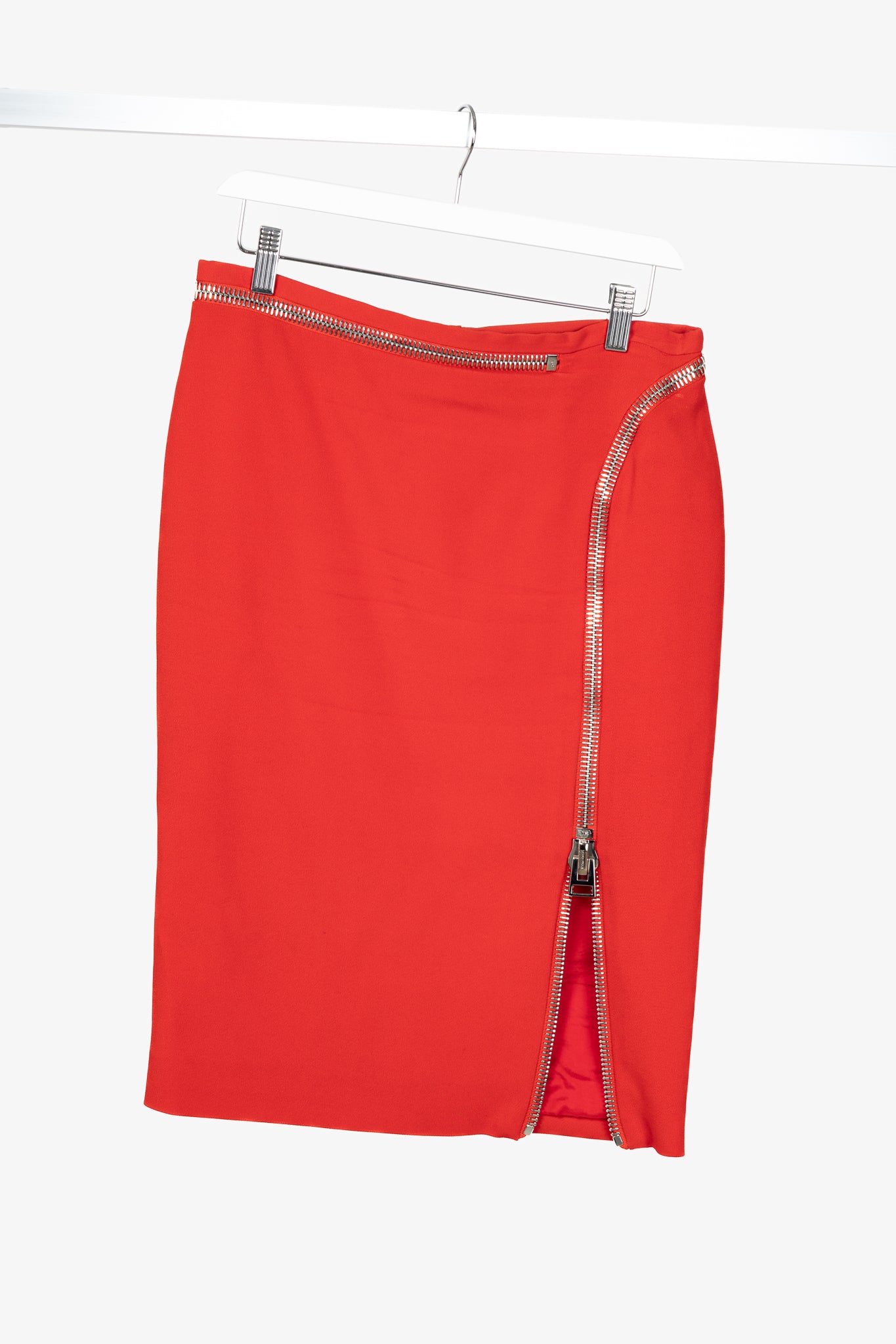 Tom Ford Red Crepe Zip-Trim Pencil Skirt