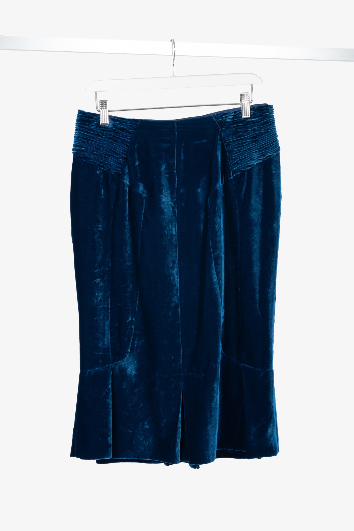 Tom Ford AW11 Blue Velvet Pleated Flared-Hem Skirt