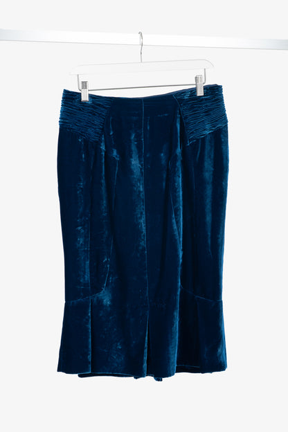 Tom Ford AW11 Blue Velvet Pleated Flared-Hem Skirt