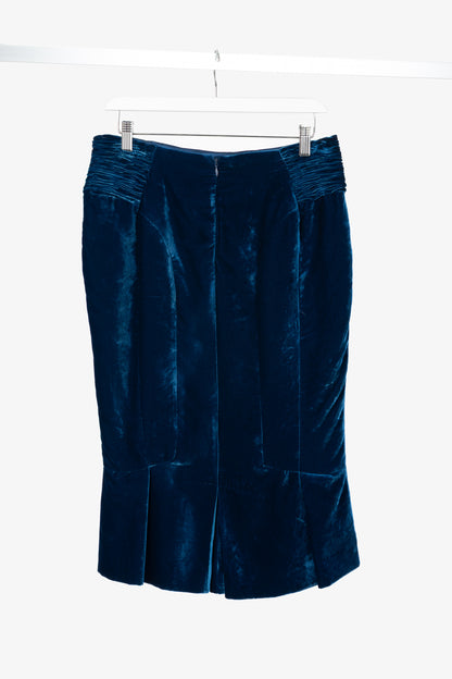 Tom Ford AW11 Blue Velvet Pleated Flared-Hem Skirt