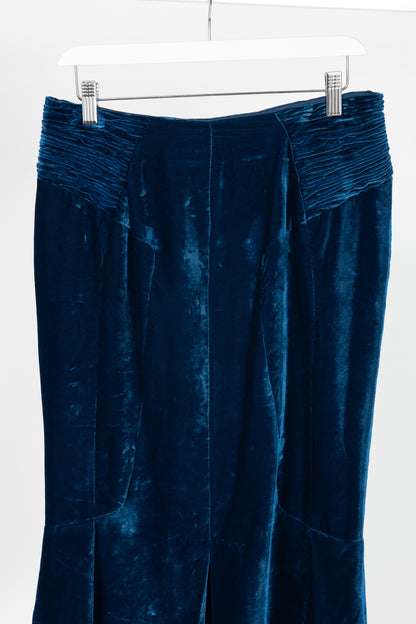 Tom Ford AW11 Blue Velvet Pleated Flared-Hem Skirt