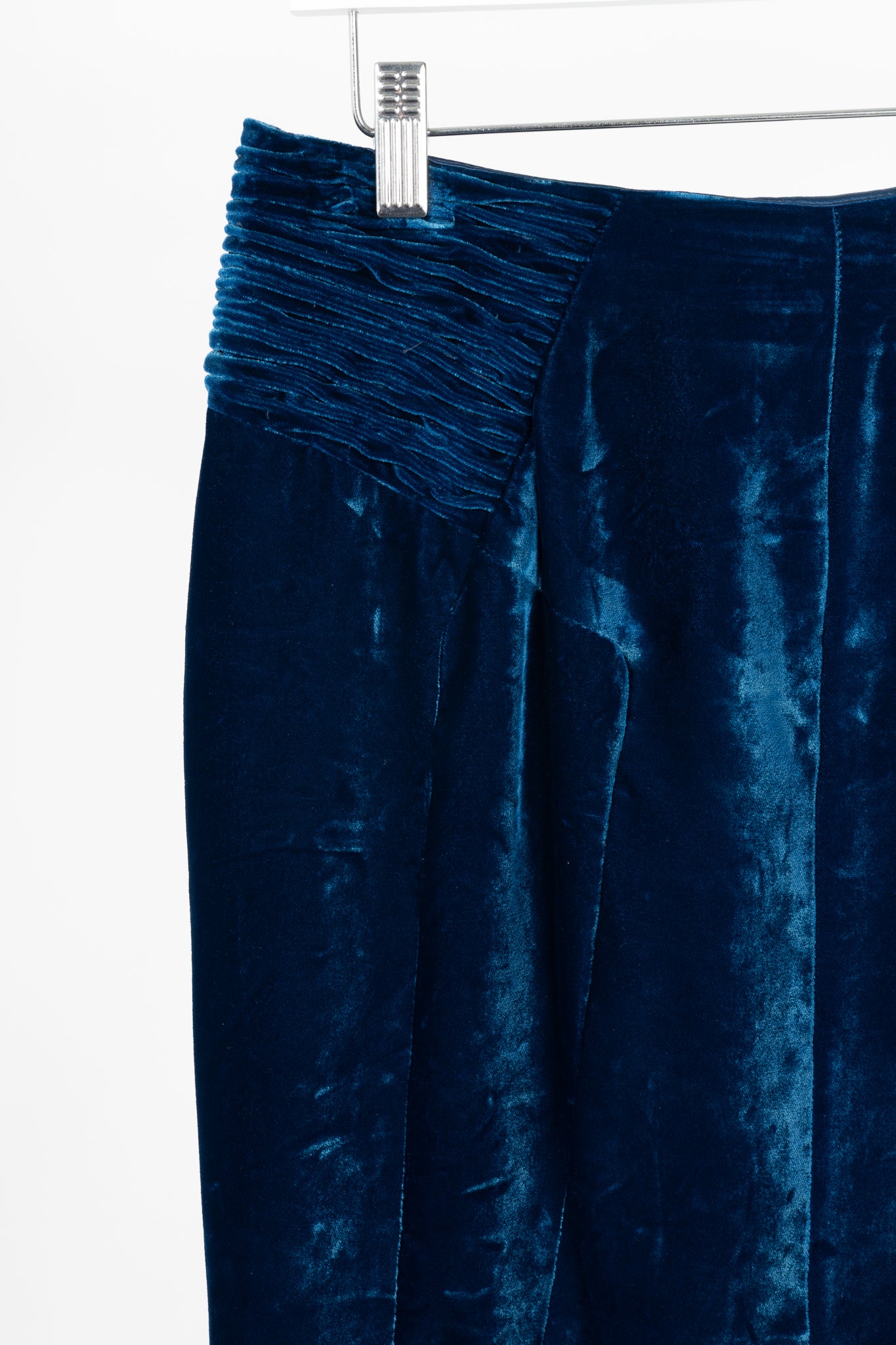 Tom Ford AW11 Blue Velvet Pleated Flared-Hem Skirt