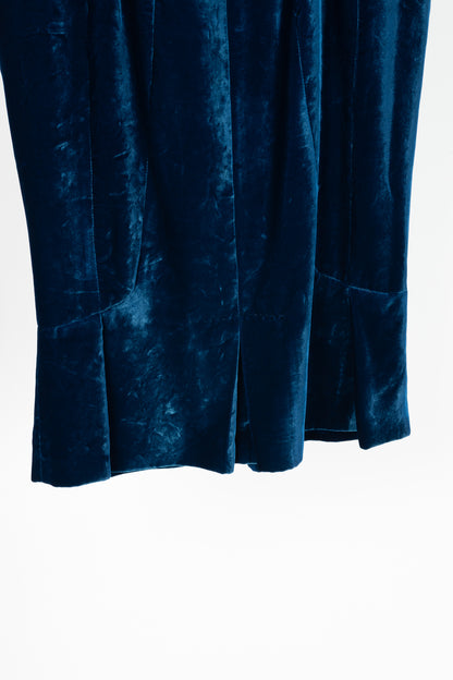 Tom Ford AW11 Blue Velvet Pleated Flared-Hem Skirt