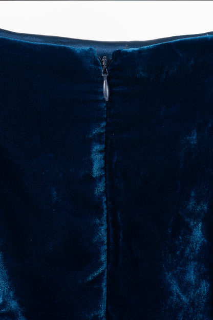 Tom Ford AW11 Blue Velvet Pleated Flared-Hem Skirt