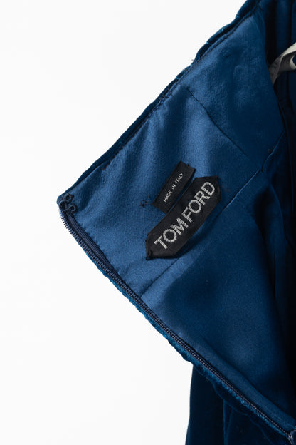 Tom Ford AW11 Blue Velvet Pleated Flared-Hem Skirt