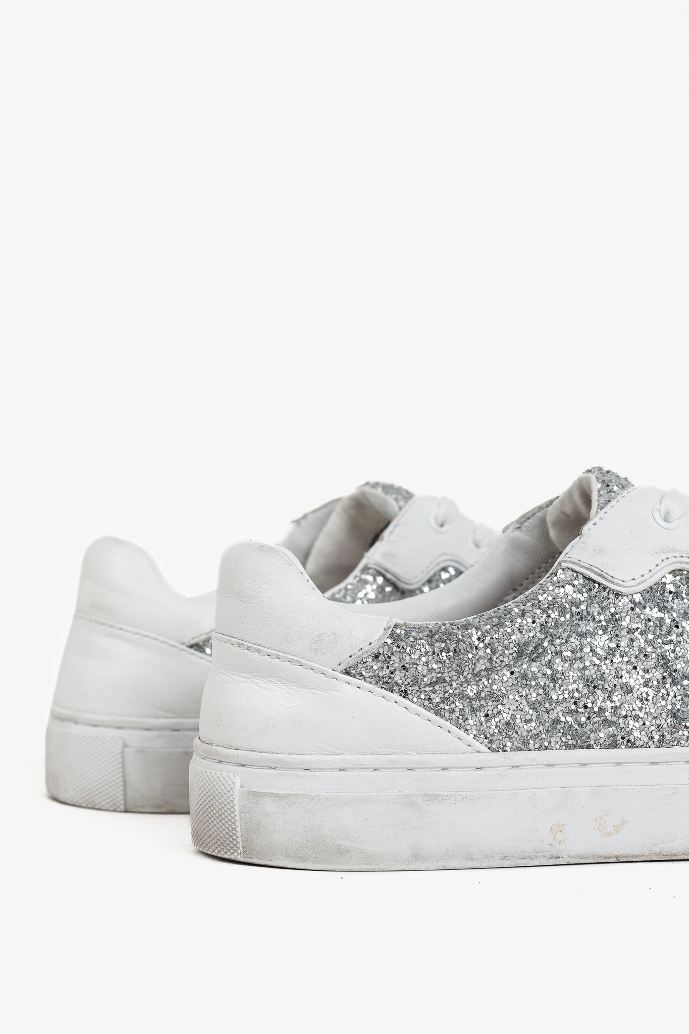 Tory Burch Milo Lace-Up White-Leather Silver-Glitter Sneakers