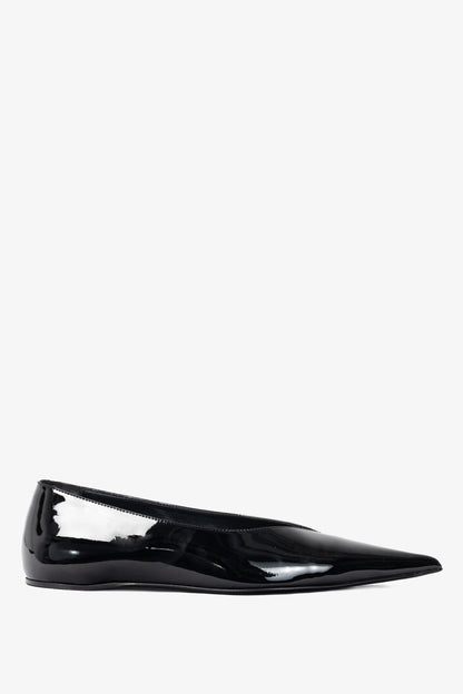 Toteme "The Patent Asymmetric" Black Pointed-Toe Ballet Flats