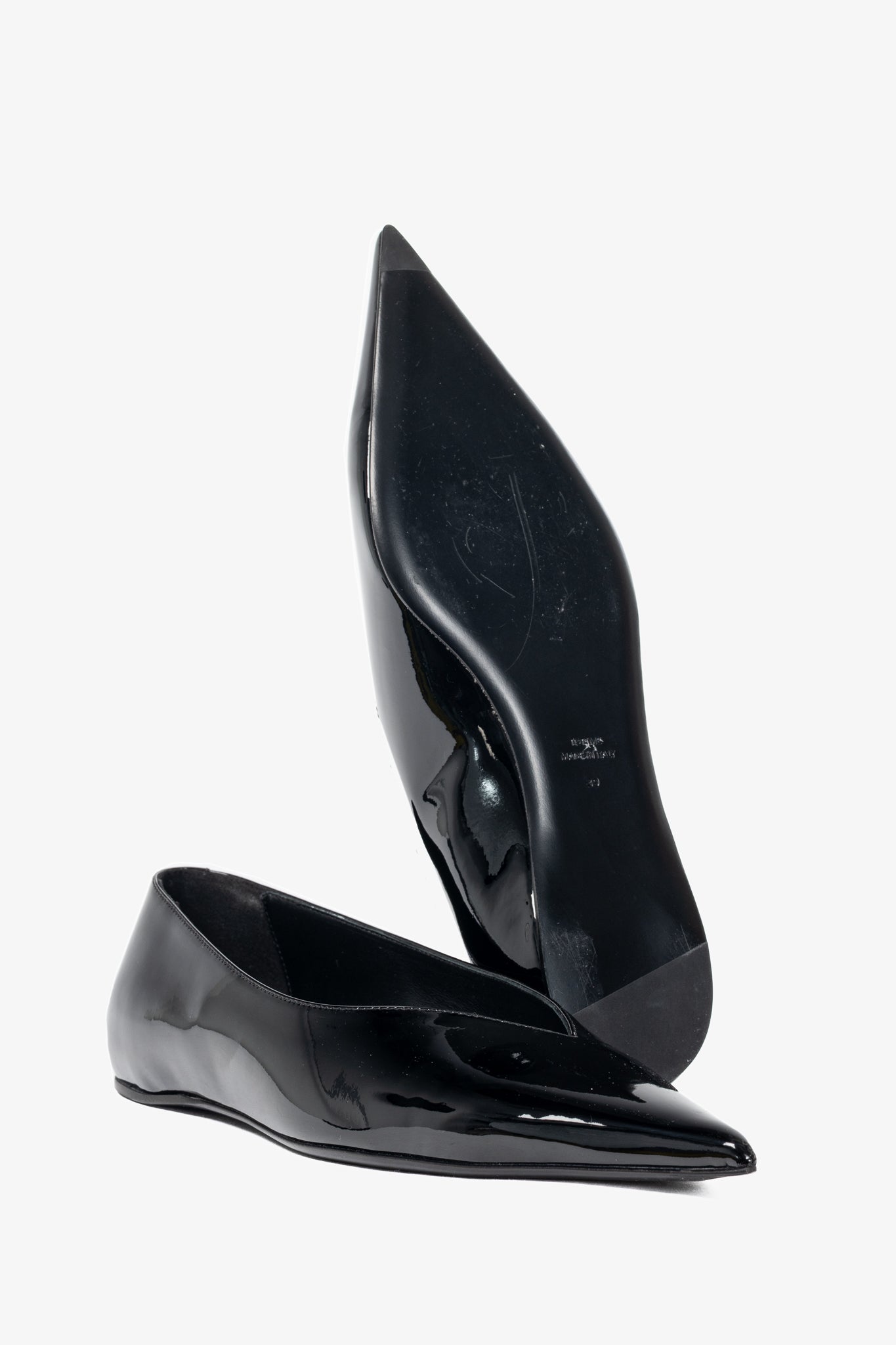 Toteme "The Patent Asymmetric" Black Pointed-Toe Ballet Flats