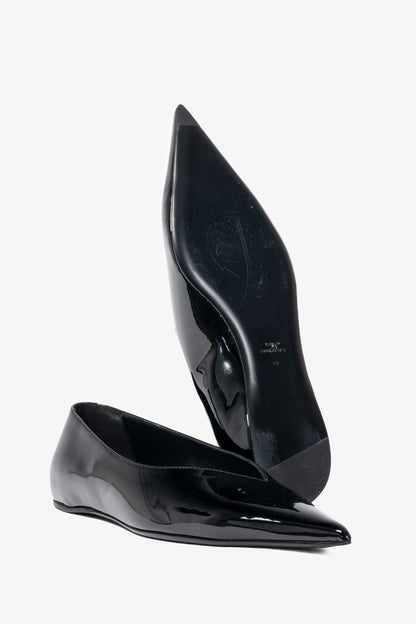 Toteme "The Patent Asymmetric" Black Pointed-Toe Ballet Flats
