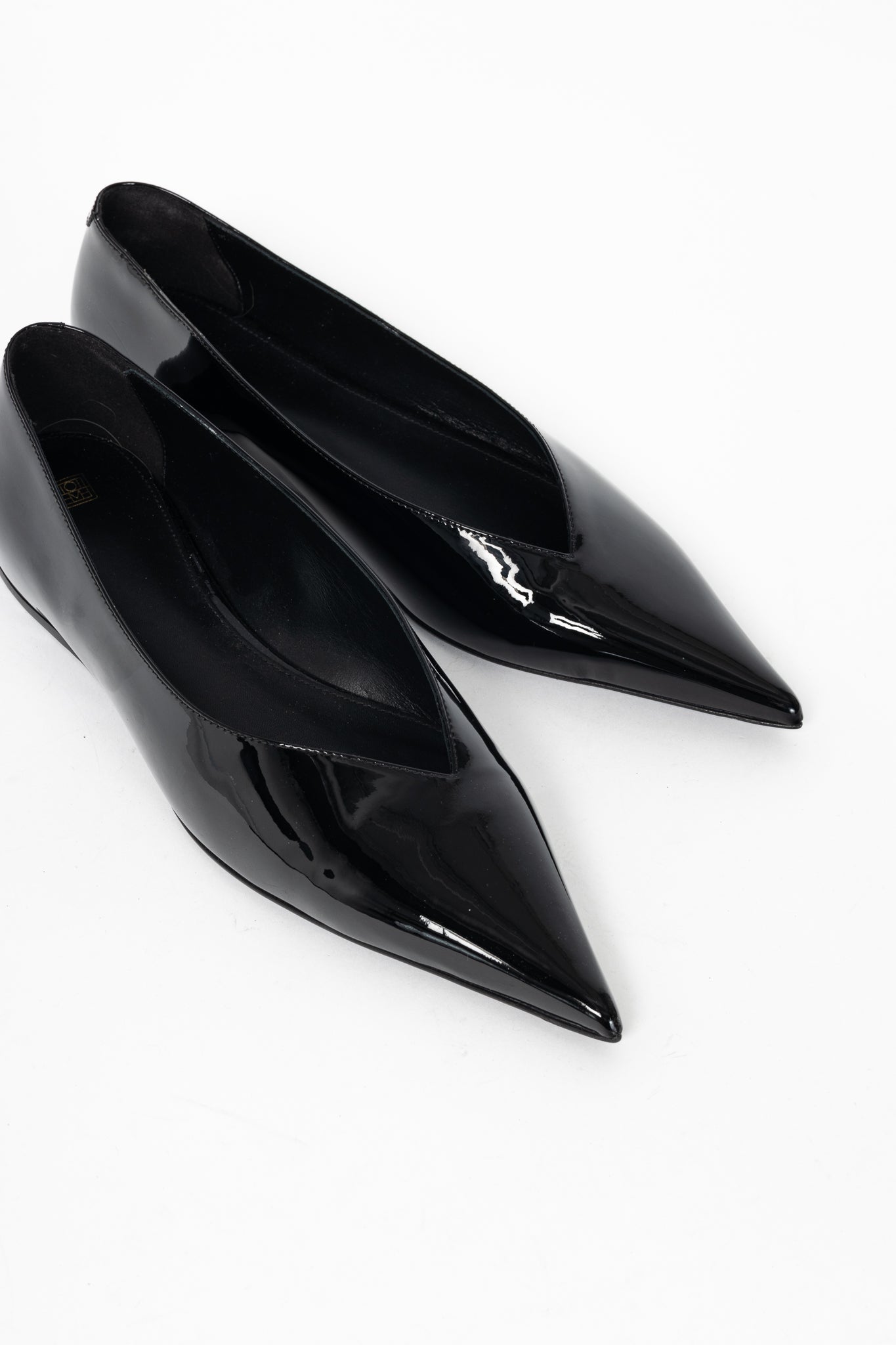 Toteme "The Patent Asymmetric" Black Pointed-Toe Ballet Flats