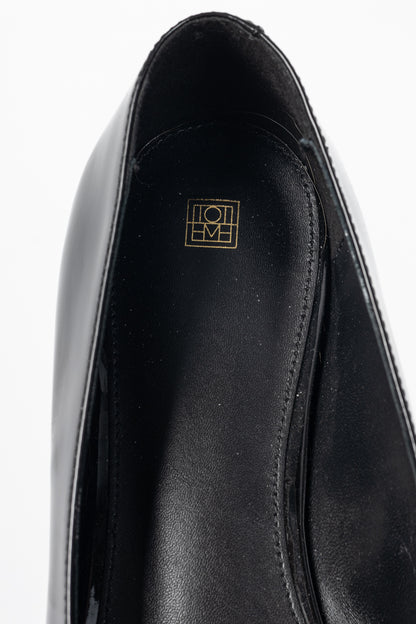 Toteme "The Patent Asymmetric" Black Pointed-Toe Ballet Flats