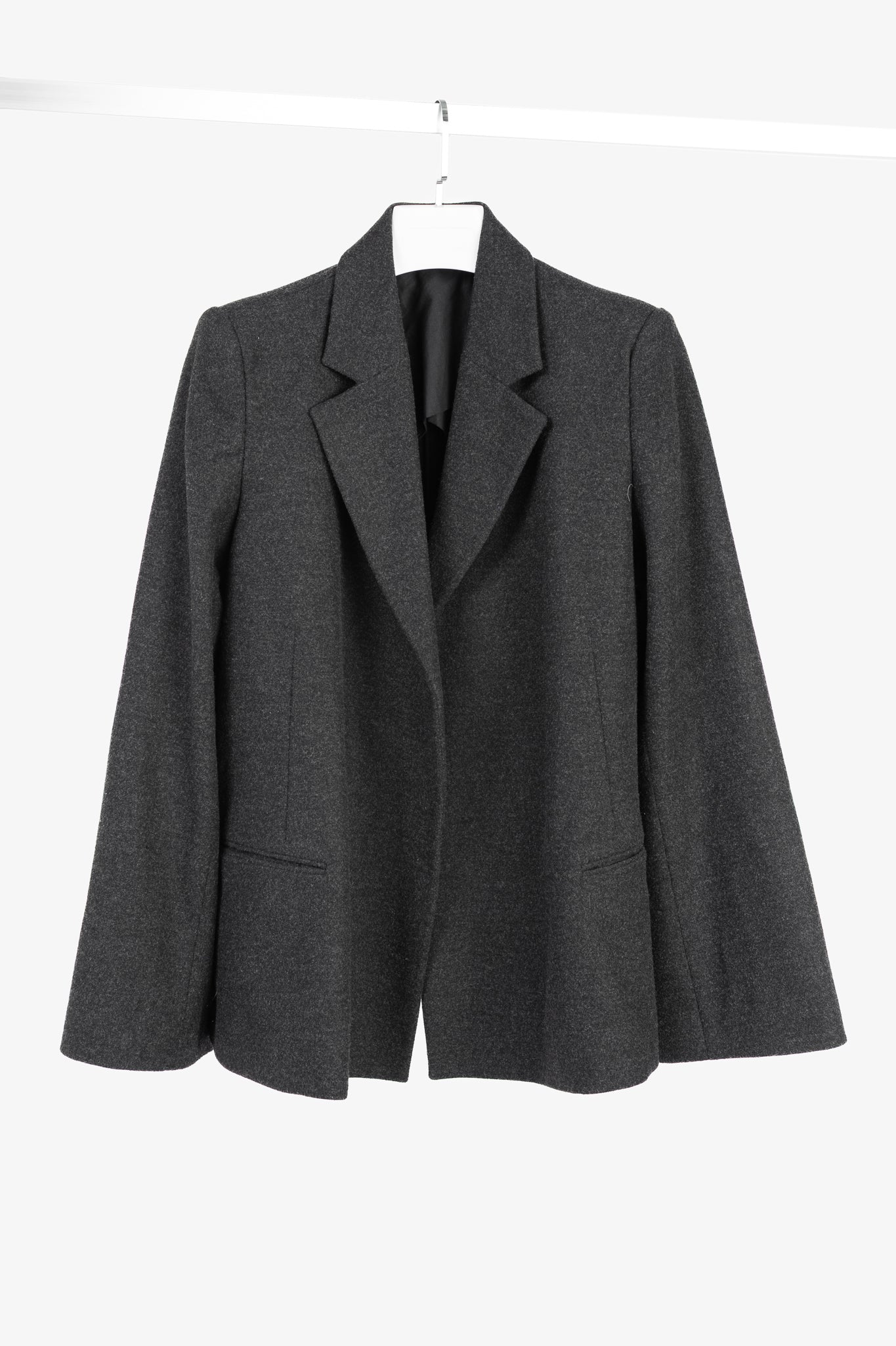 Toteme Bonce Dark Grey Melange Wool-Blend Open Blazer