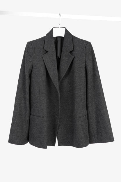 Toteme Bonce Dark Grey Melange Wool-Blend Open Blazer