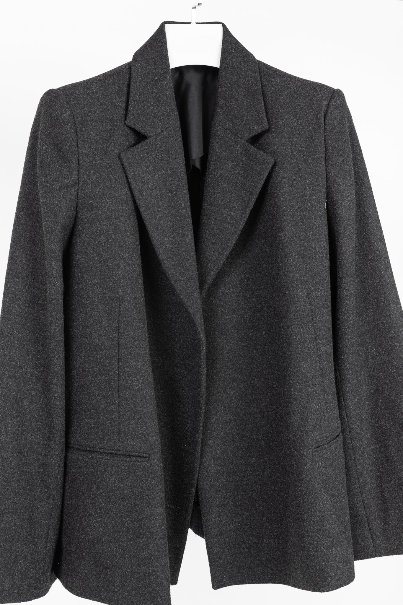 Toteme Bonce Dark Grey Melange Wool-Blend Open Blazer
