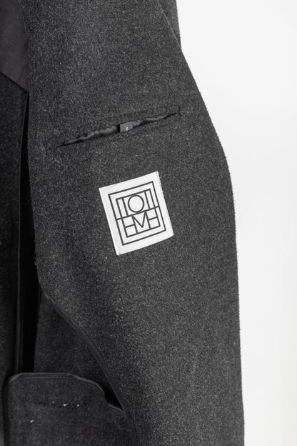 Toteme Bonce Dark Grey Melange Wool-Blend Open Blazer