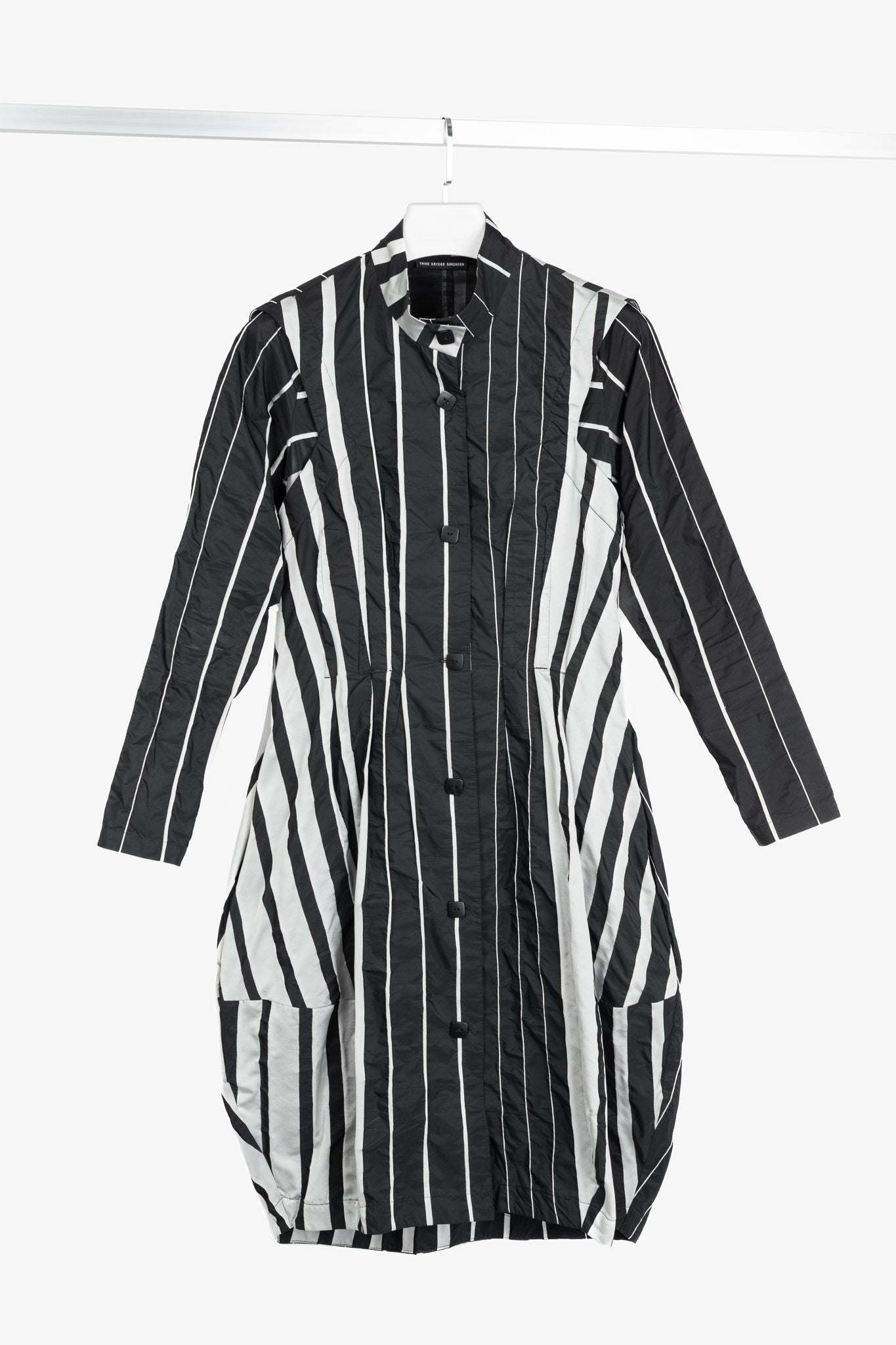 Trine Kryger Simonsen Black & Grey Striped-Taffeta Coat