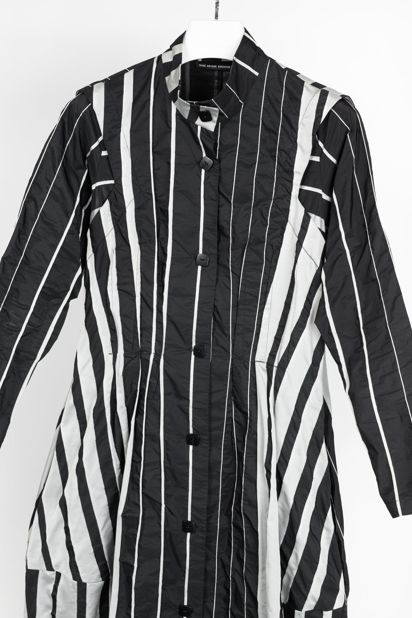 Trine Kryger Simonsen Black & Grey Striped-Taffeta Coat